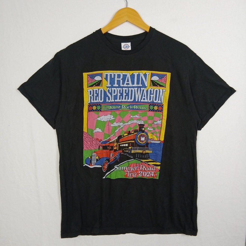 Train REO Speedwagon Summer Road Trip 2024 Tour Shirt Black Large Yacht Rock